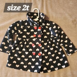 Heart Patterned Kids Coat - Black and White